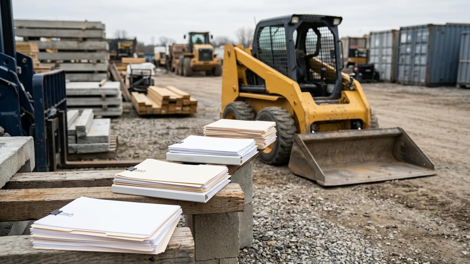 Editorial skid steer equipment planning scene for No-Credit-Check Skid Steer Financing: What It Means