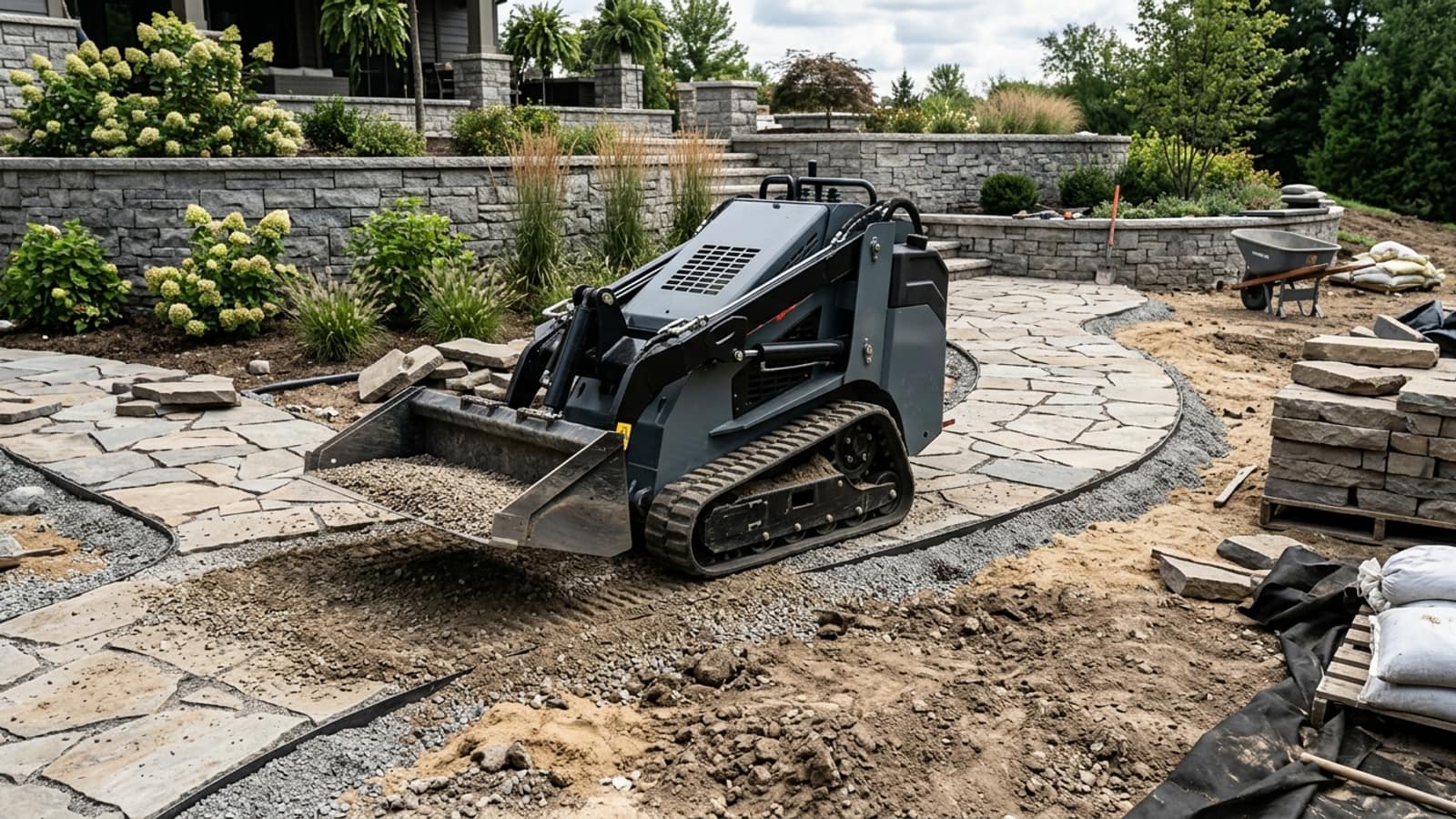 Editorial skid steer equipment planning scene for Mini Skid Steer Financing: Budget the Complete Setup