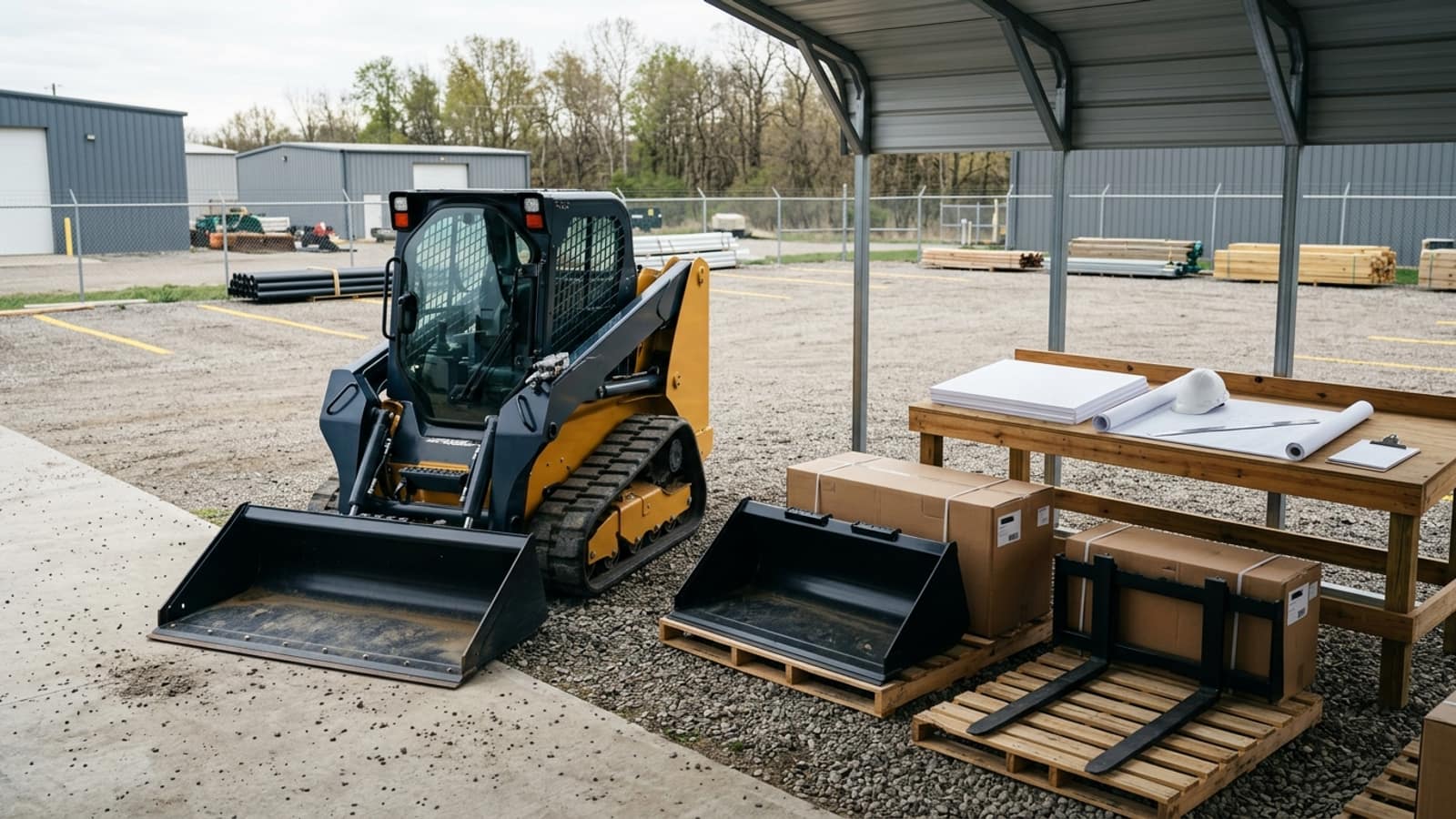 Editorial skid steer equipment planning scene for Can a New Construction Company Finance a Skid Steer?