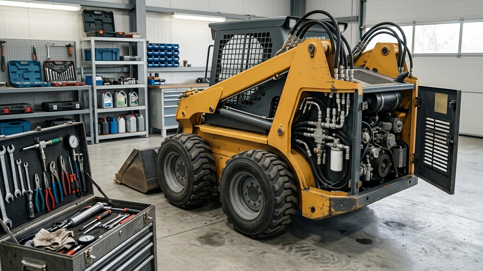 Editorial skid steer equipment planning scene for Used Skid Steer Financing: Inspect Before You Finance